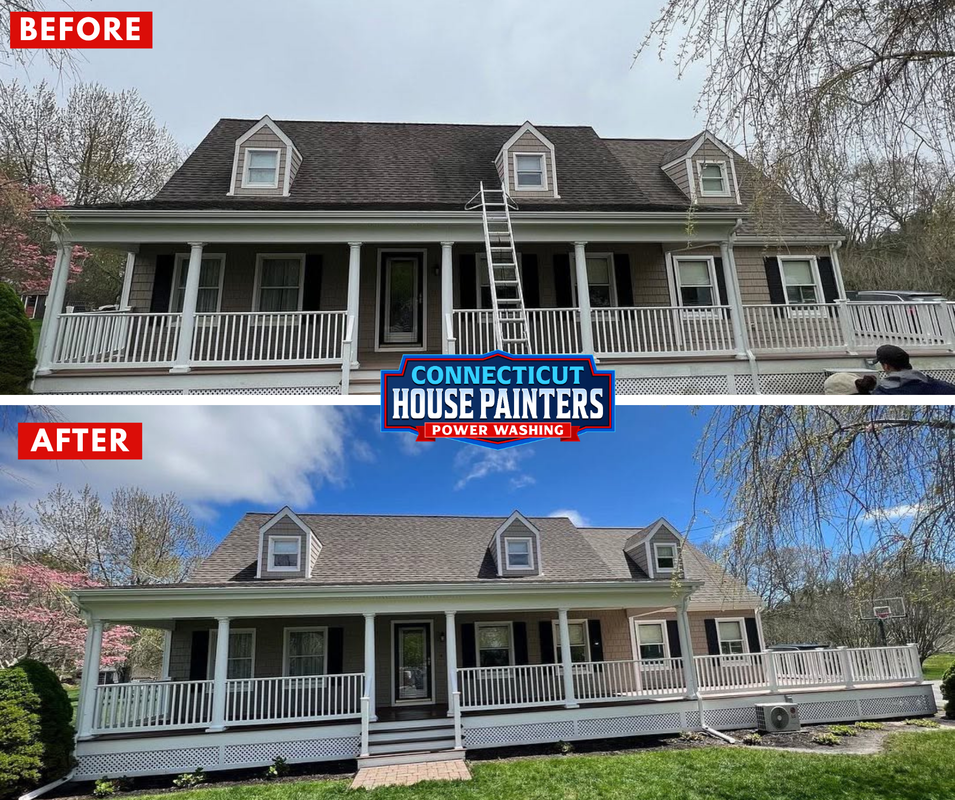 Complete exterior cleaning, gutter brightening, and house washing project